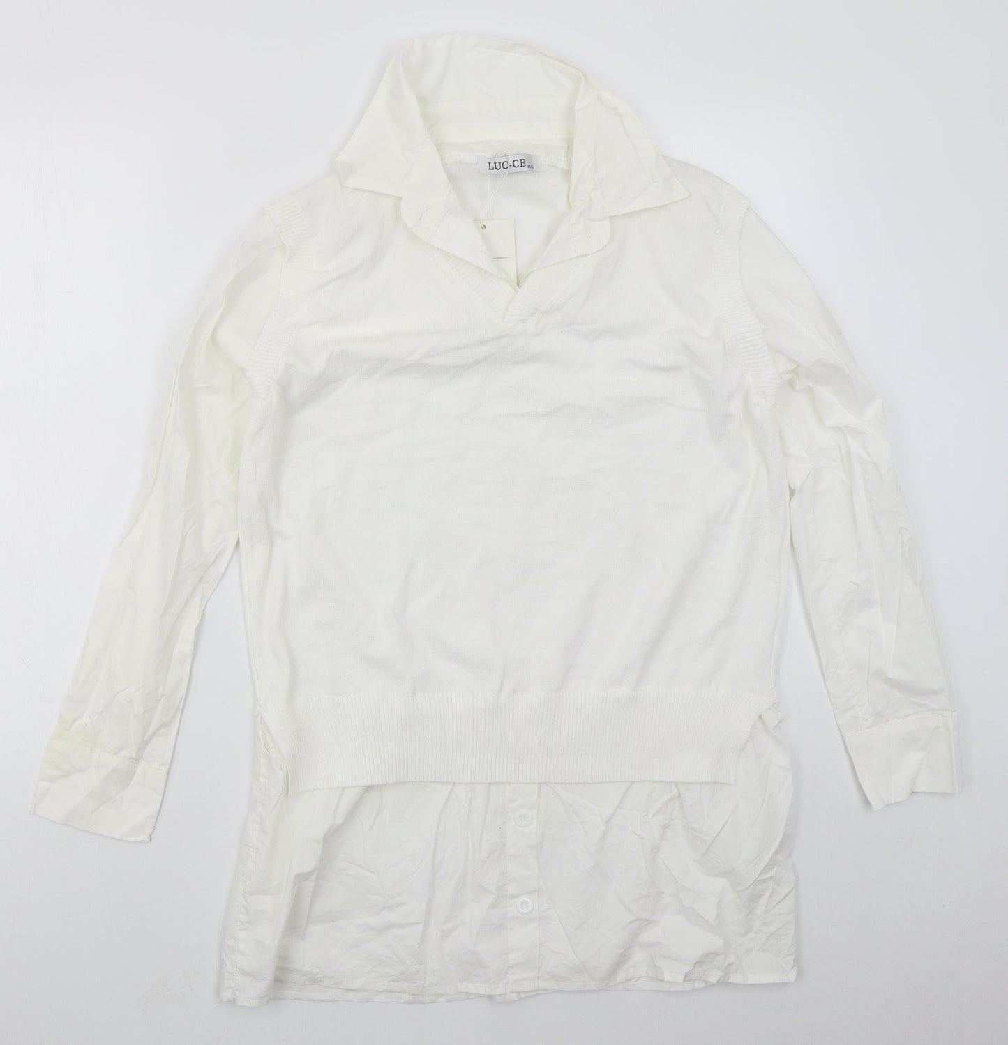 Lucce Womens White Collared  Viscose Vest Jumper Size M   - Vest and Shirt in one