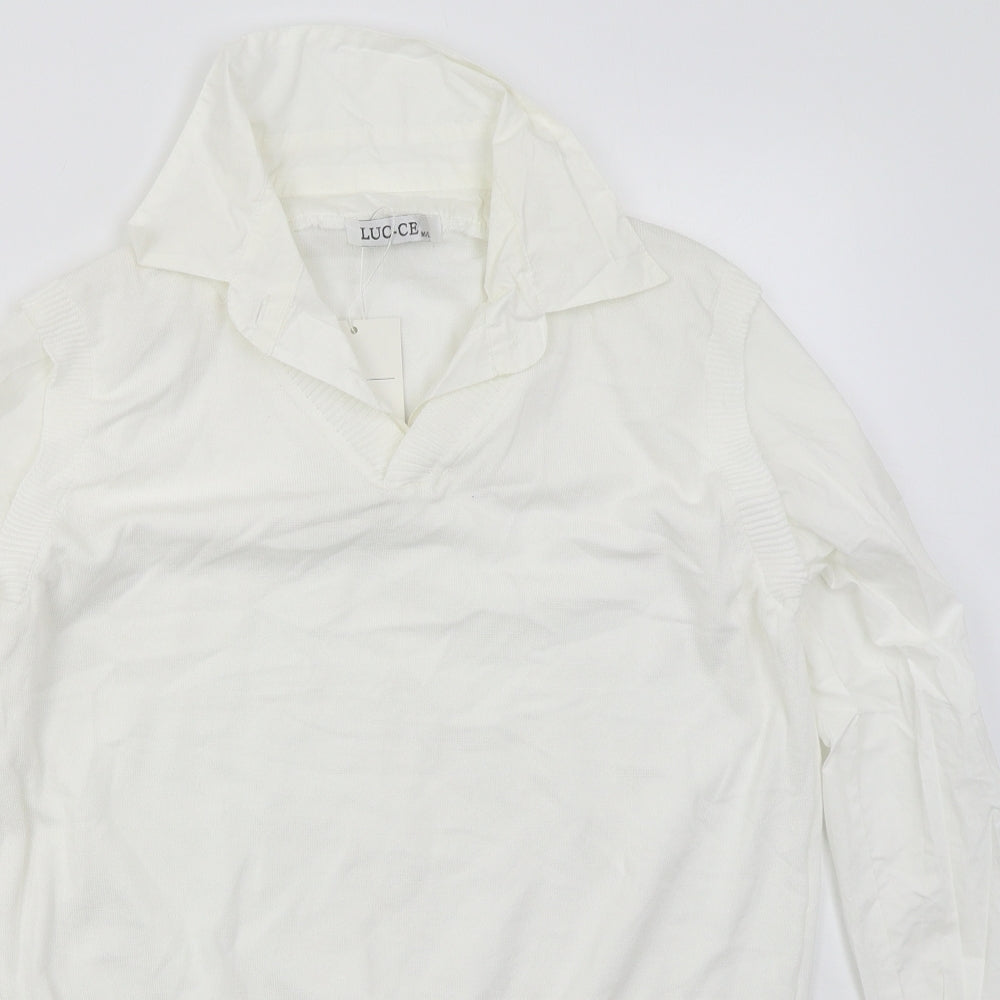 Lucce Womens White Collared  Viscose Vest Jumper Size M   - Vest and Shirt in one