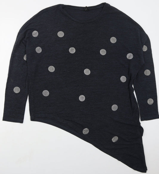 Izabel Womens Blue Round Neck Polka Dot Viscose Pullover Jumper Size 16