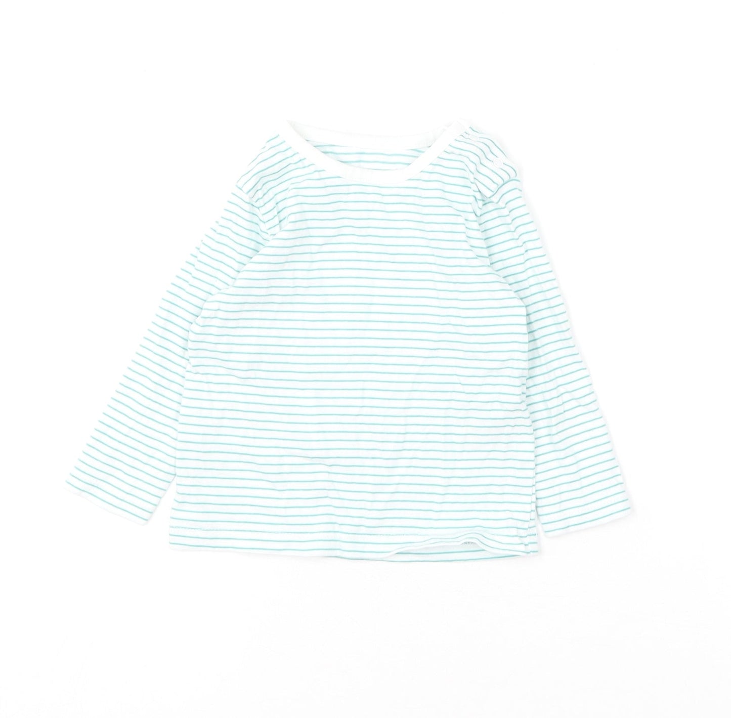 Dunnes Stores Baby Green Striped Cotton Basic T-Shirt Size 3-6 Months Round Neck