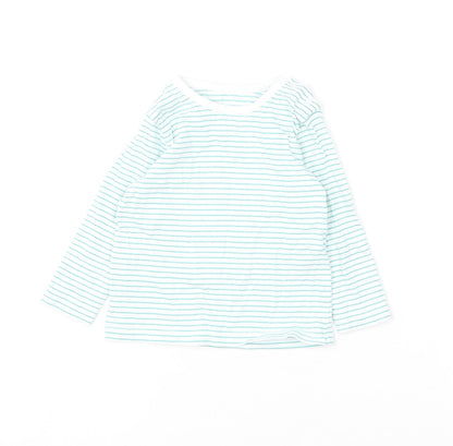 Dunnes Stores Baby Green Striped Cotton Basic T-Shirt Size 3-6 Months Round Neck