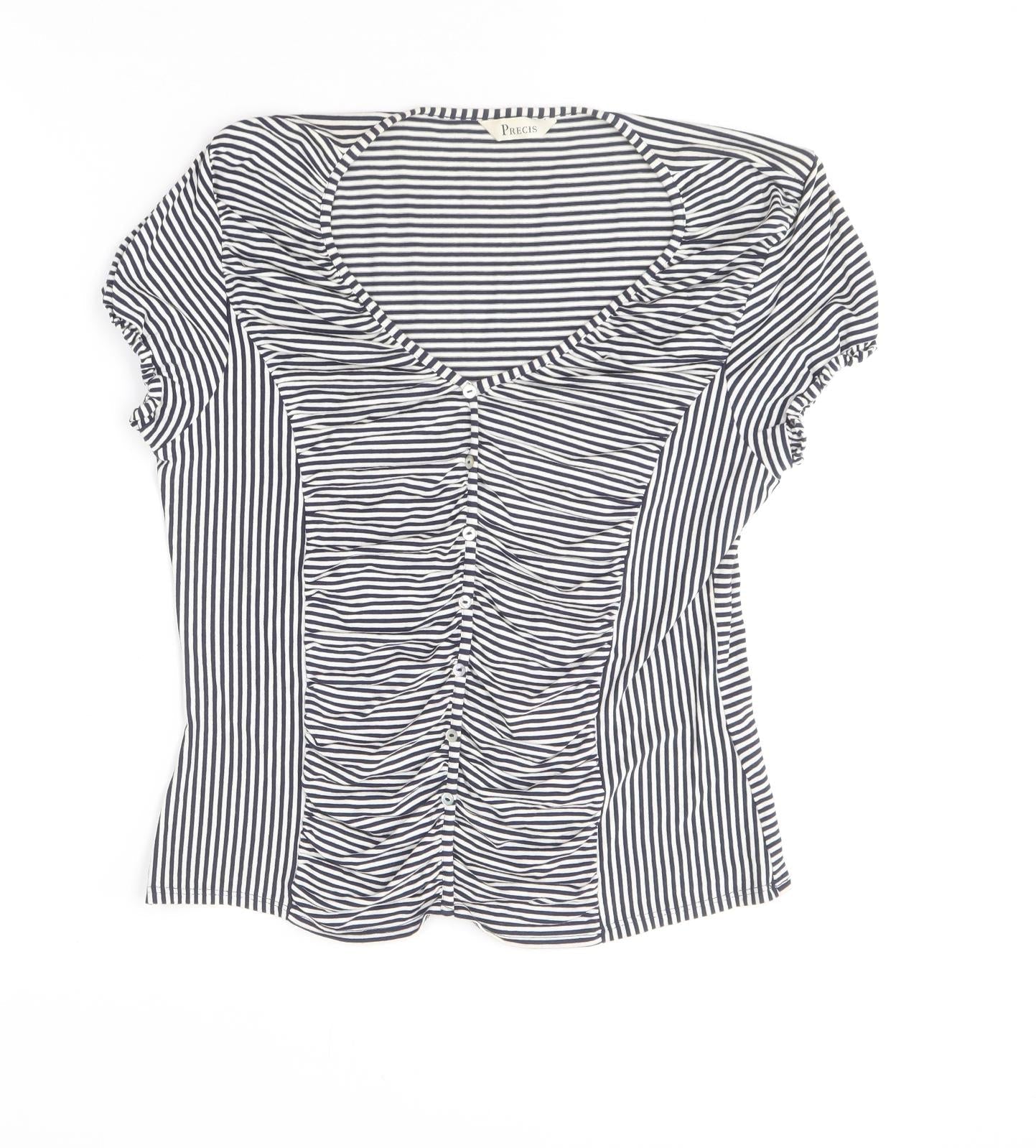 Precis Womens Blue Striped Viscose Basic T-Shirt Size M V-Neck