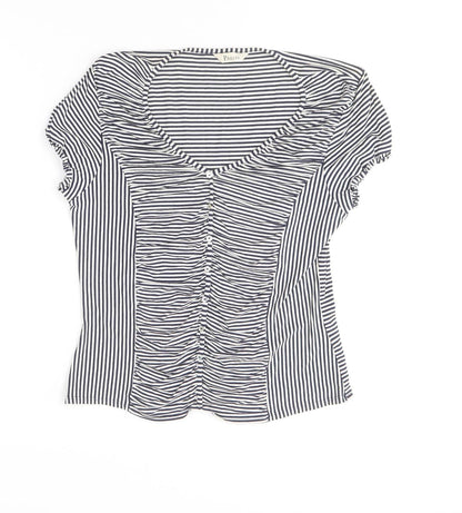 Precis Womens Blue Striped Viscose Basic T-Shirt Size M V-Neck