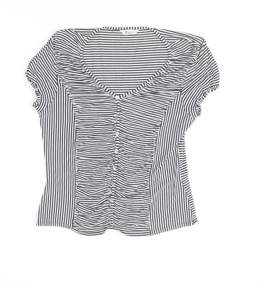 Precis Womens Blue Striped Viscose Basic T-Shirt Size M V-Neck