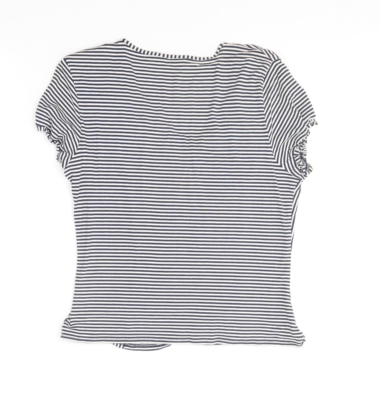 Precis Womens Blue Striped Viscose Basic T-Shirt Size M V-Neck