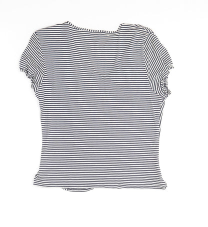 Precis Womens Blue Striped Viscose Basic T-Shirt Size M V-Neck