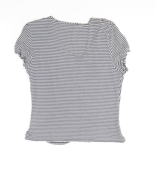 Precis Womens Blue Striped Viscose Basic T-Shirt Size M V-Neck