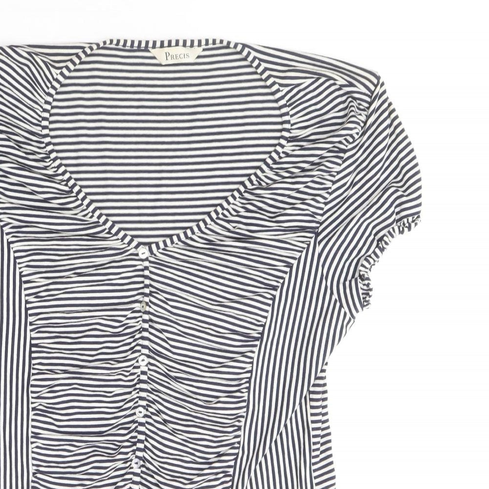 Precis Womens Blue Striped Viscose Basic T-Shirt Size M V-Neck