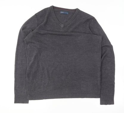 Easy Mens Grey V-Neck  Cotton Pullover Jumper Size L