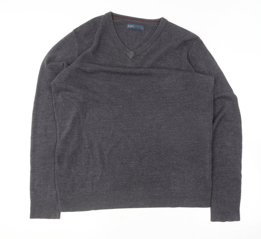 Easy Mens Grey V-Neck  Cotton Pullover Jumper Size L