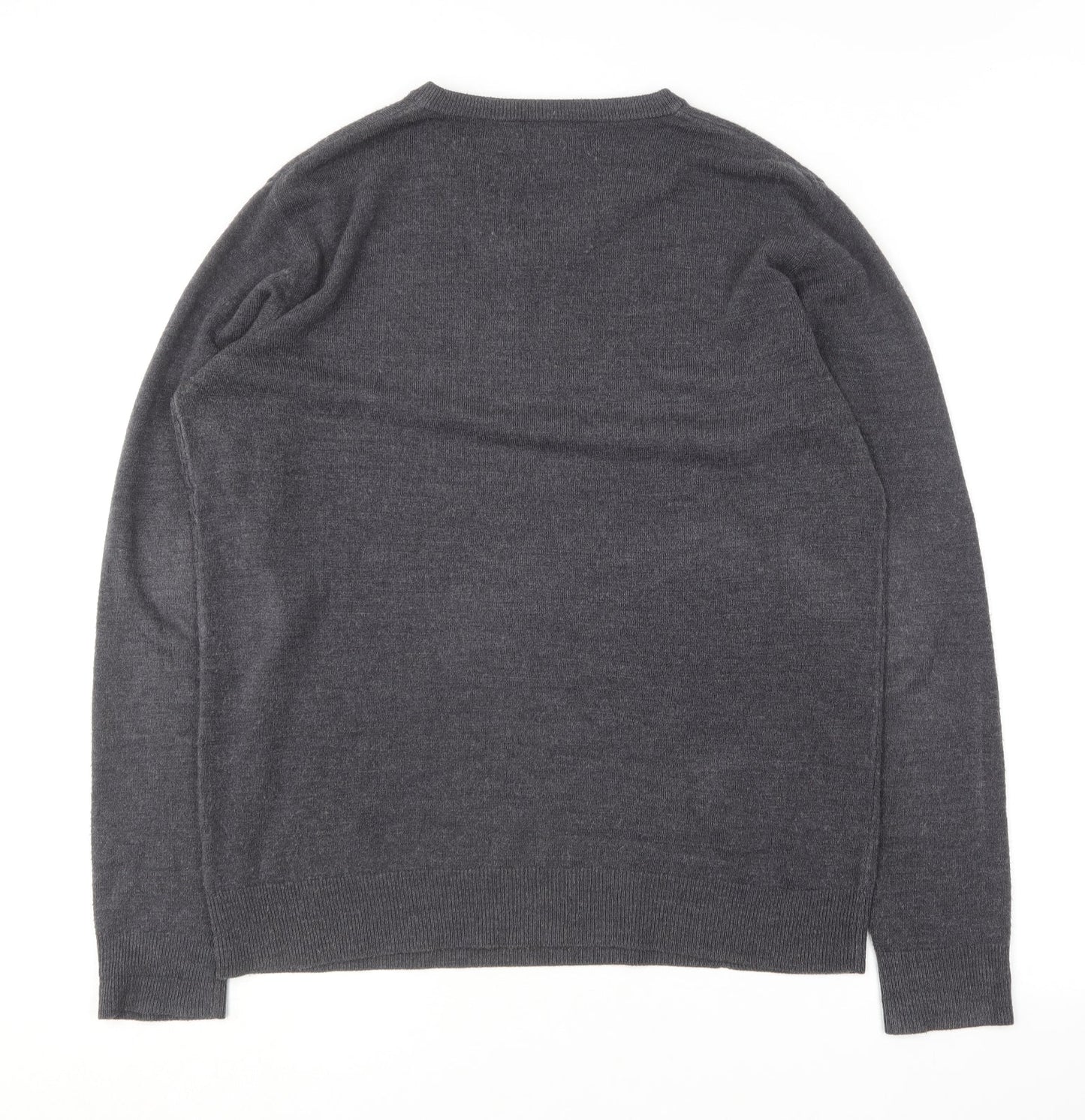 Easy Mens Grey V-Neck  Cotton Pullover Jumper Size L