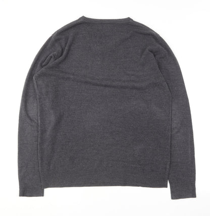 Easy Mens Grey V-Neck  Cotton Pullover Jumper Size L