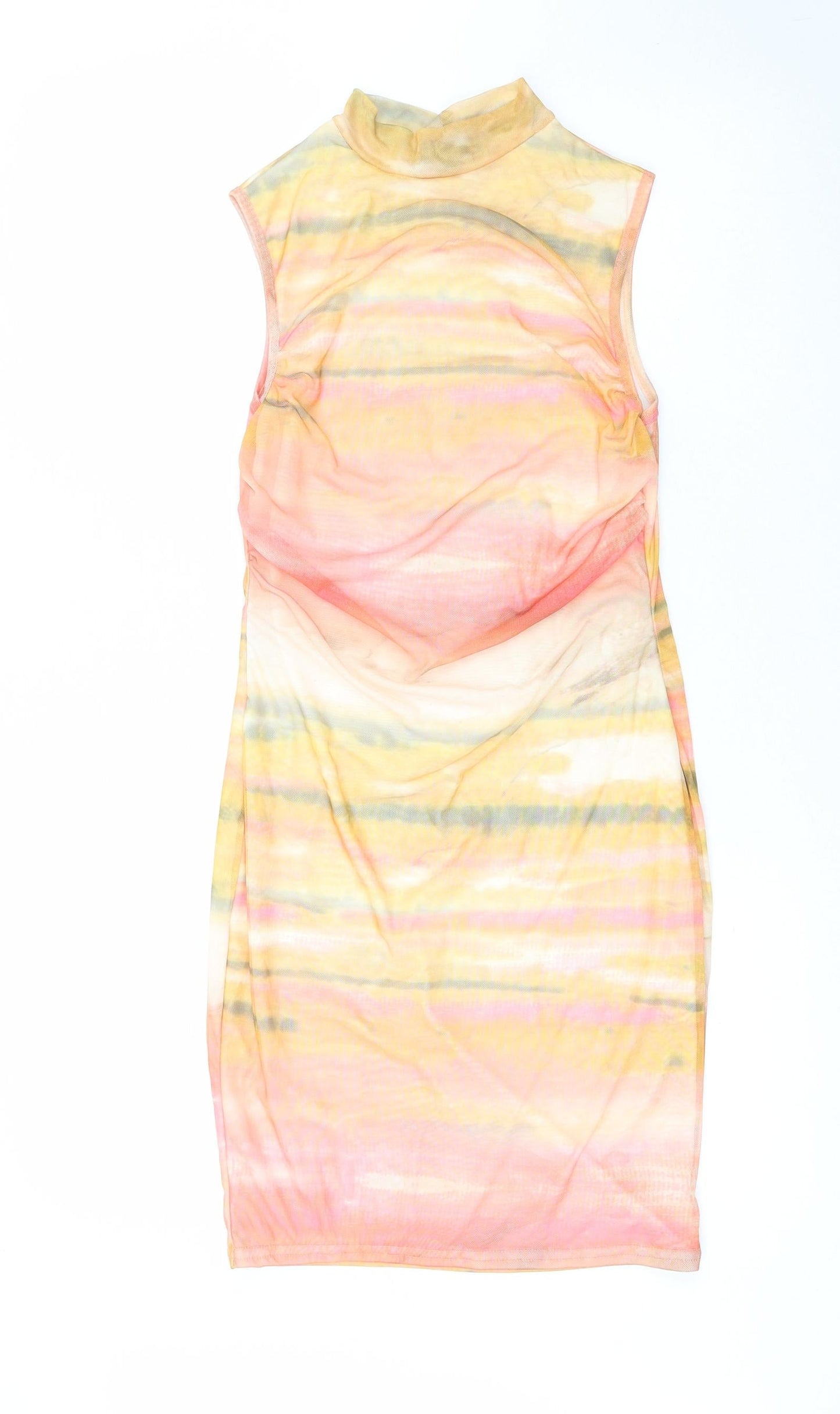 PRETTYLITTLETHING Womens Multicoloured Tie Dye Polyester Pencil Dress  Size 10  Collared