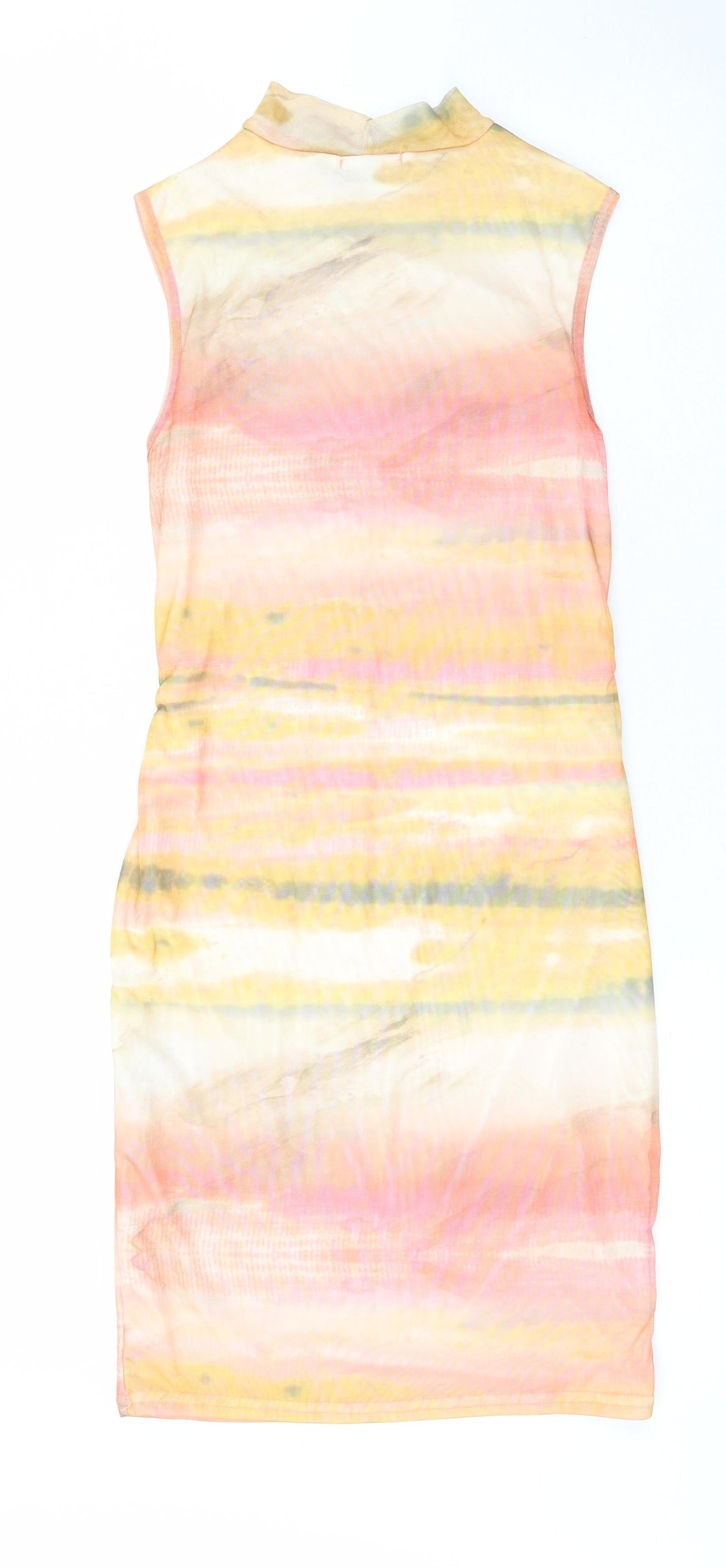 PRETTYLITTLETHING Womens Multicoloured Tie Dye Polyester Pencil Dress  Size 10  Collared