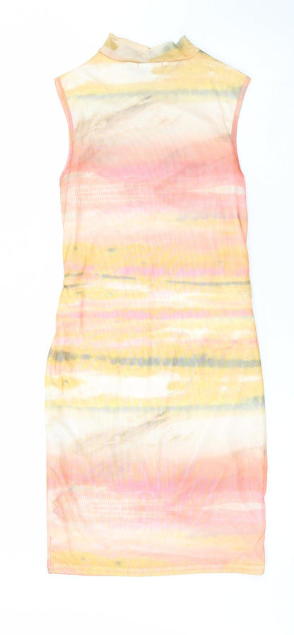 PRETTYLITTLETHING Womens Multicoloured Tie Dye Polyester Pencil Dress  Size 10  Collared