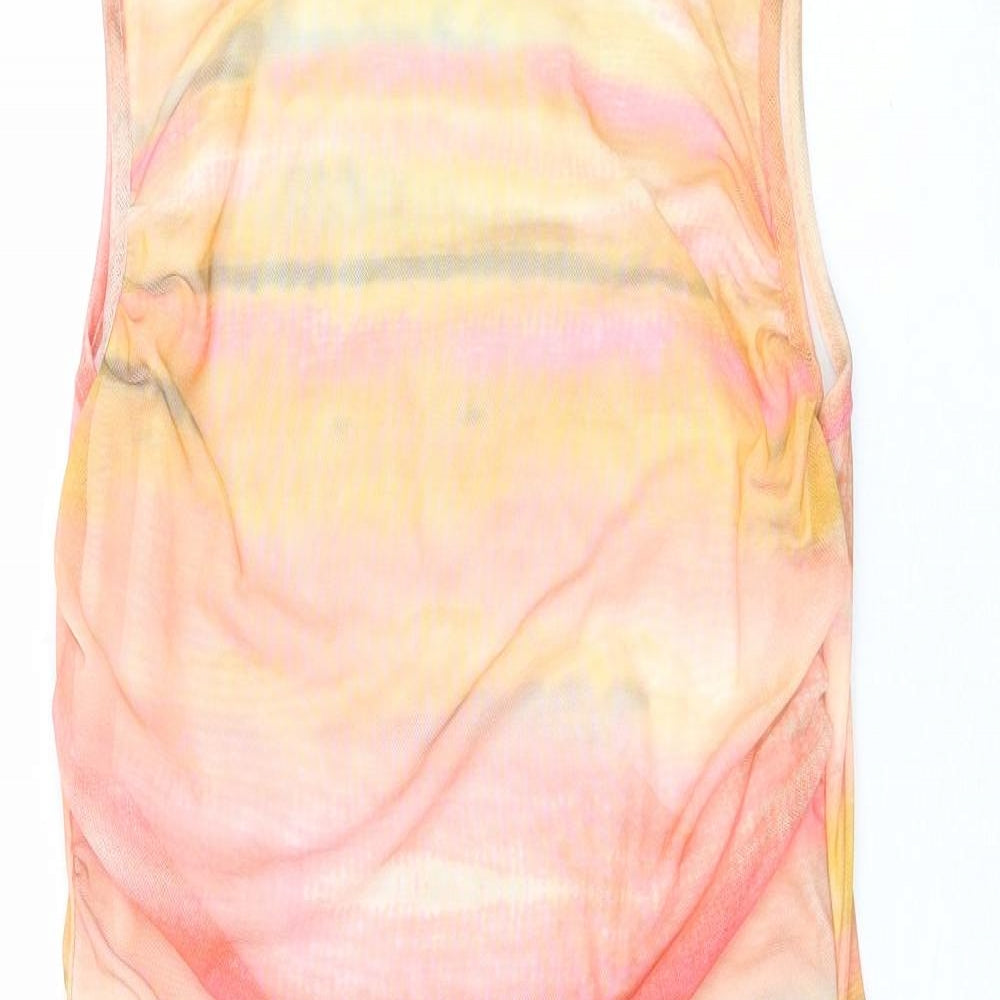 PRETTYLITTLETHING Womens Multicoloured Tie Dye Polyester Pencil Dress  Size 10  Collared