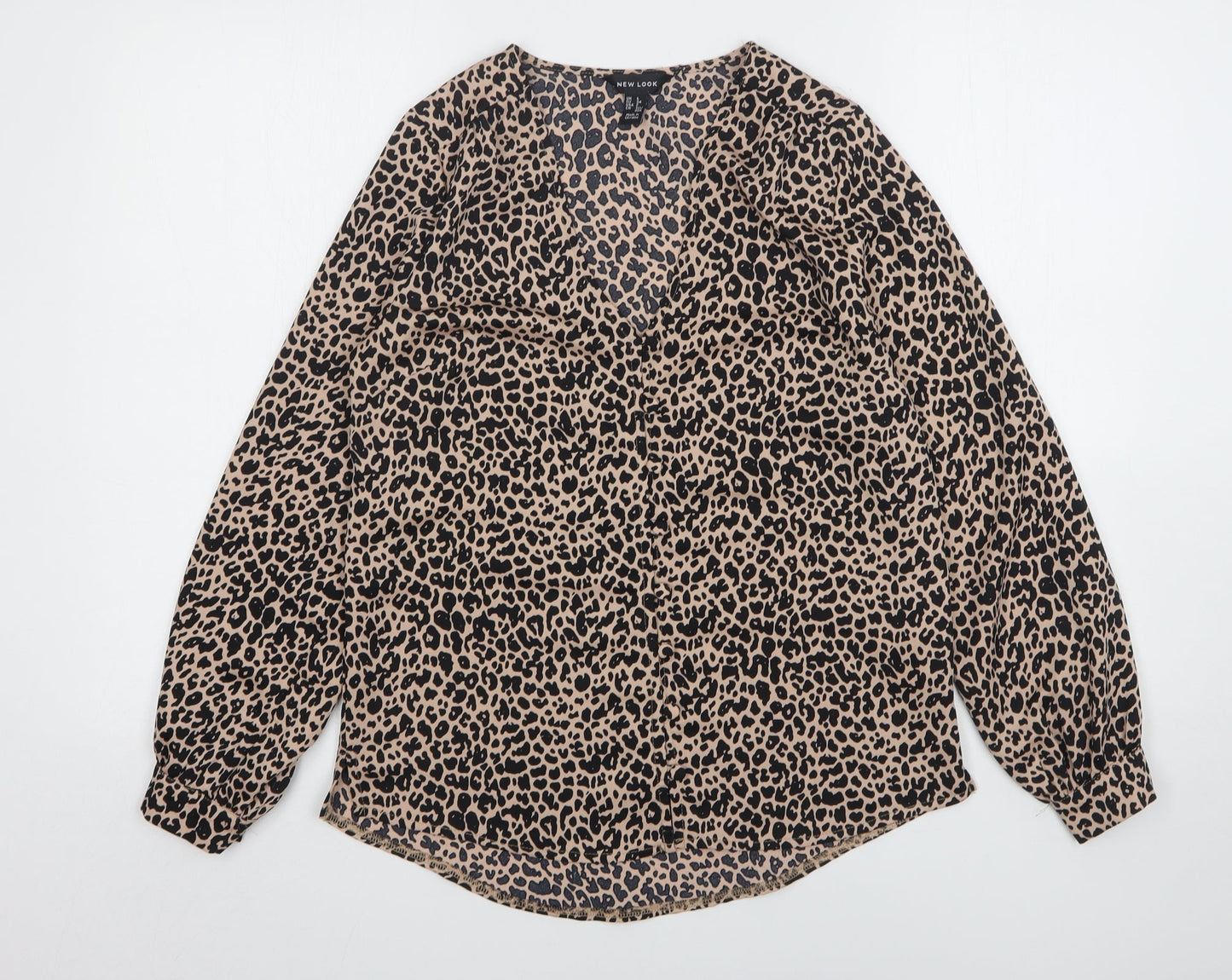 Primark Womens Multicoloured Animal Print Polyester Basic Button-Up Size 6 V-Neck