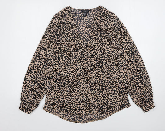 Primark Womens Multicoloured Animal Print Polyester Basic Button-Up Size 6 V-Neck