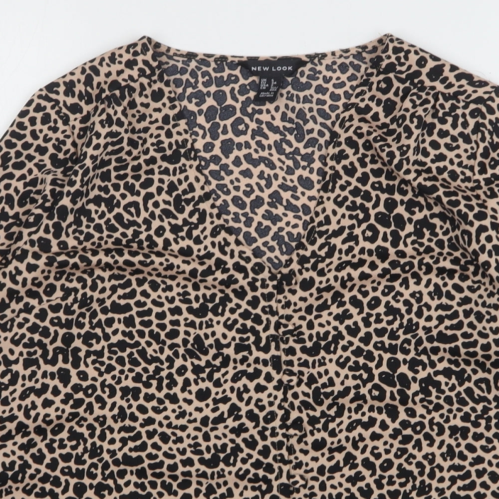 Primark Womens Multicoloured Animal Print Polyester Basic Button-Up Size 6 V-Neck