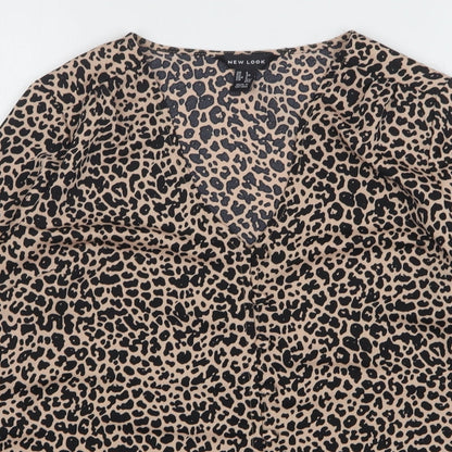 Primark Womens Multicoloured Animal Print Polyester Basic Button-Up Size 6 V-Neck