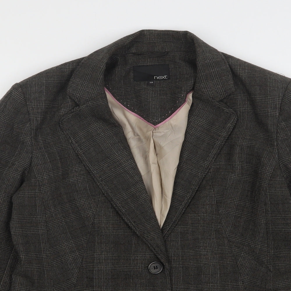 NEXT Womens Brown Houndstooth Polyester Jacket Blazer Size 12