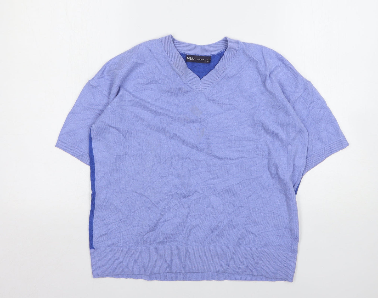 Marks and Spencer Womens Blue V-Neck  Viscose Pullover Jumper Size 8