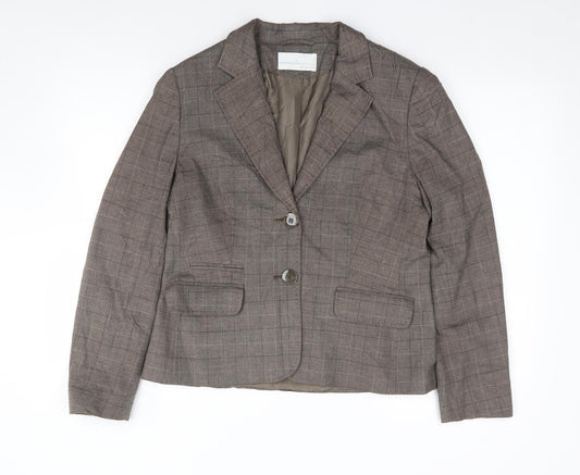AMARANTO Womens Brown Plaid  Jacket Blazer Size 14  Button