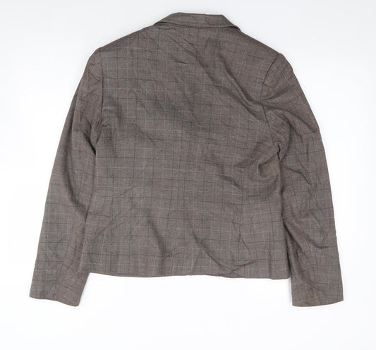 AMARANTO Womens Brown Plaid  Jacket Blazer Size 14  Button