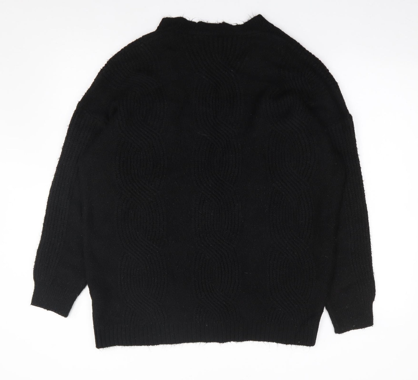 George Womens Black V-Neck  Acrylic Cardigan Jumper Size M