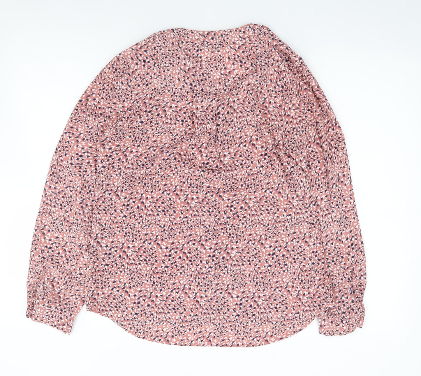 Papaya Womens Pink Animal Print Polyester Jersey Button-Up Size 8 V-Neck