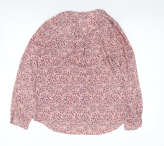 Papaya Womens Pink Animal Print Polyester Jersey Button-Up Size 8 V-Neck