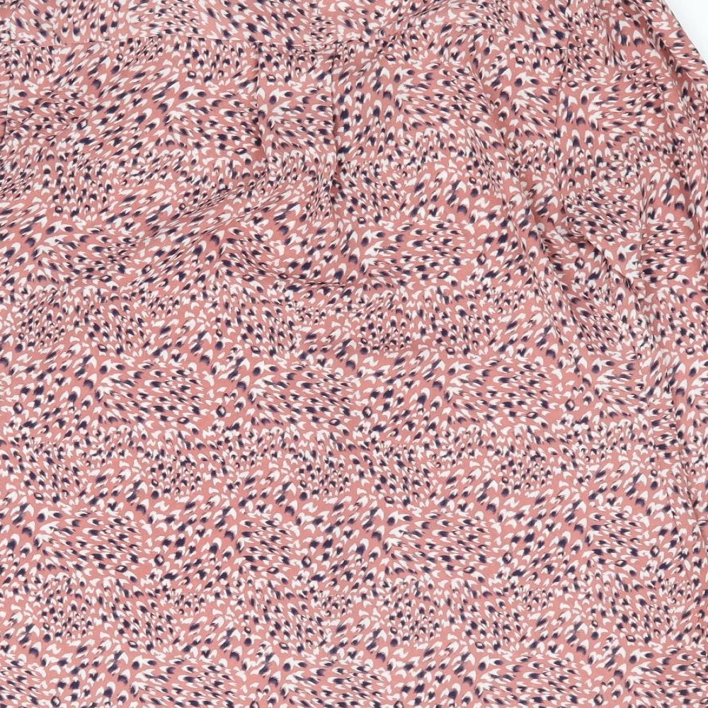 Papaya Womens Pink Animal Print Polyester Jersey Button-Up Size 8 V-Neck