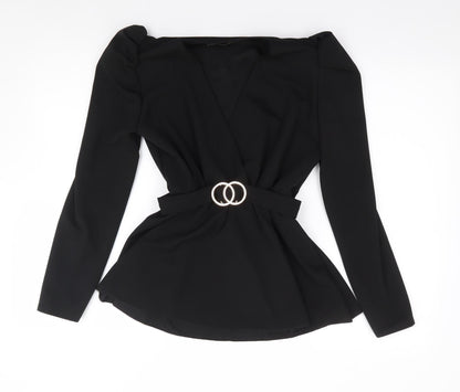Passion LyLy Womens Black  Viscose Jersey Blouse Size S Boat Neck