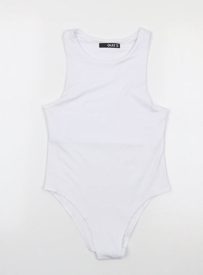 Quiz Womens Ivory  Polyester Bodysuit One-Piece Size 6  Snap