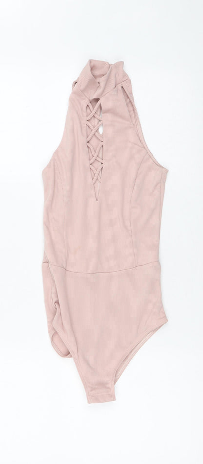 Miss Selfridge Womens Pink  Polyester Bodysuit One-Piece Size 4 L10 in