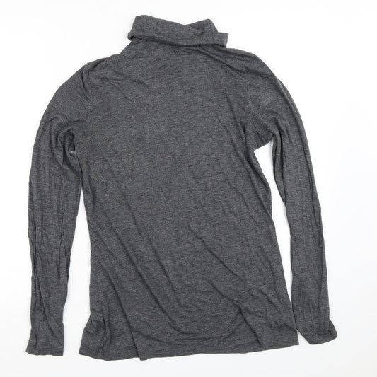 ESMARA Womens Grey Geometric Polyacrylate Fibre Basic T-Shirt Size 14 High Neck - Speckled