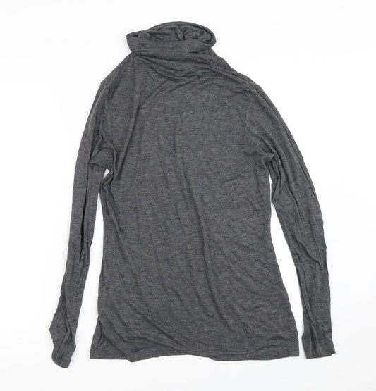 ESMARA Womens Grey Geometric Polyacrylate Fibre Basic T-Shirt Size 14 High Neck - Speckled