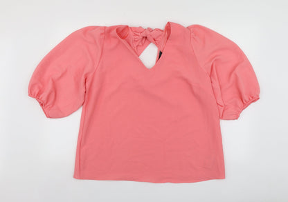 F&F Womens Pink  Polyester Basic Blouse Size 14 Round Neck