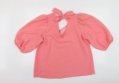 F&F Womens Pink  Polyester Basic Blouse Size 14 Round Neck