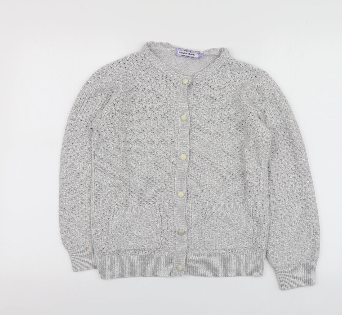 Honor Womens Grey V-Neck  Acrylic Cardigan Jumper Size S