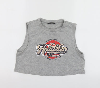 SheIn Womens Grey Geometric Polyester Basic T-Shirt Size M Round Neck