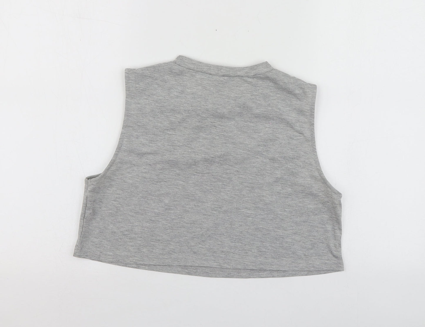 SheIn Womens Grey Geometric Polyester Basic T-Shirt Size M Round Neck