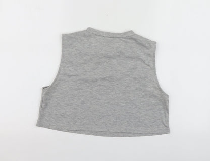 SheIn Womens Grey Geometric Polyester Basic T-Shirt Size M Round Neck