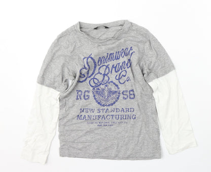 George Girls Grey Geometric Cotton Basic T-Shirt Size 6-7 Years Round Neck