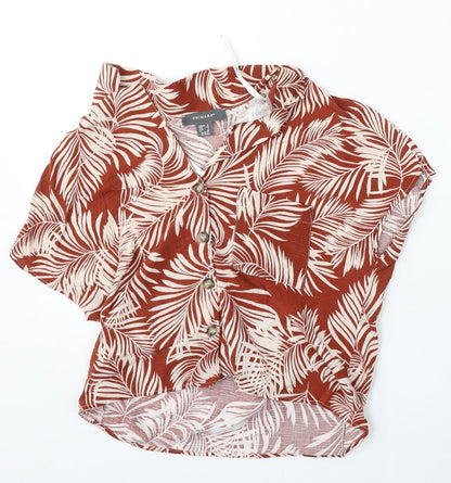 Primark Womens Red Floral Viscose Basic Blouse Size 6 Collared