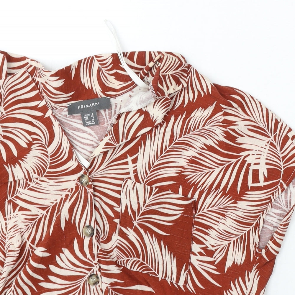 Primark Womens Red Floral Viscose Basic Blouse Size 6 Collared