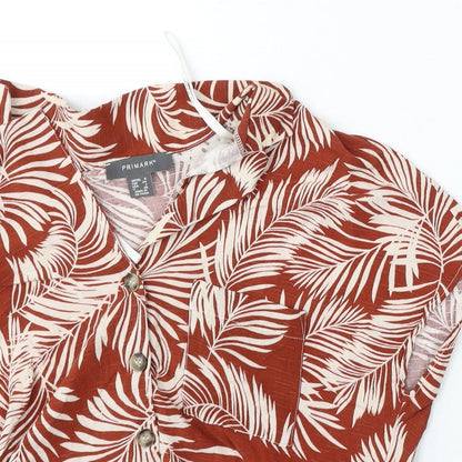 Primark Womens Red Floral Viscose Basic Blouse Size 6 Collared