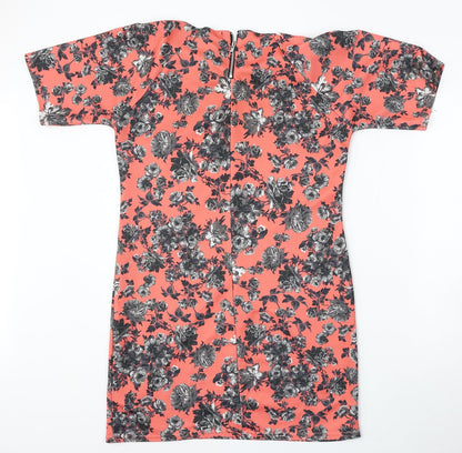 Girls On Film Womens Red Floral Polyester Pencil Dress  Size 12  Round Neck