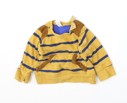 Mini Club Boys Yellow Striped Cotton Pullover Jumper Size 6-9 Months  Snap