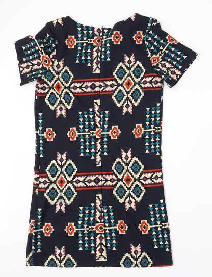 New Look Womens Blue Geometric Polyester Pencil Dress  Size 8  Round Neck